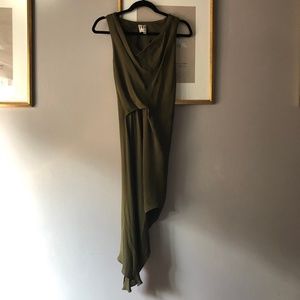 Haute Hippie Silk Olive Asymmetrical Hem Dress XS